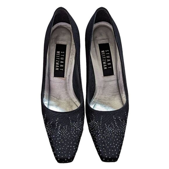 Stuart Weitzman Women's Black Sparkle Rhinestone 3-inch Pumps Heel Size 6B - Picture 4 of 6